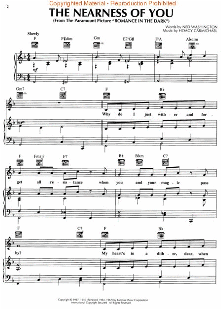 The Nearness Of You Piano, Vocal, Guitar scores gallery preview page 2