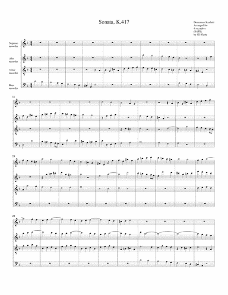 Sonata K.417 (fugue) (arrangement for 4 recorders)