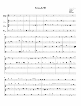 Book cover for Sonata K.417 (fugue) (arrangement for 4 recorders)