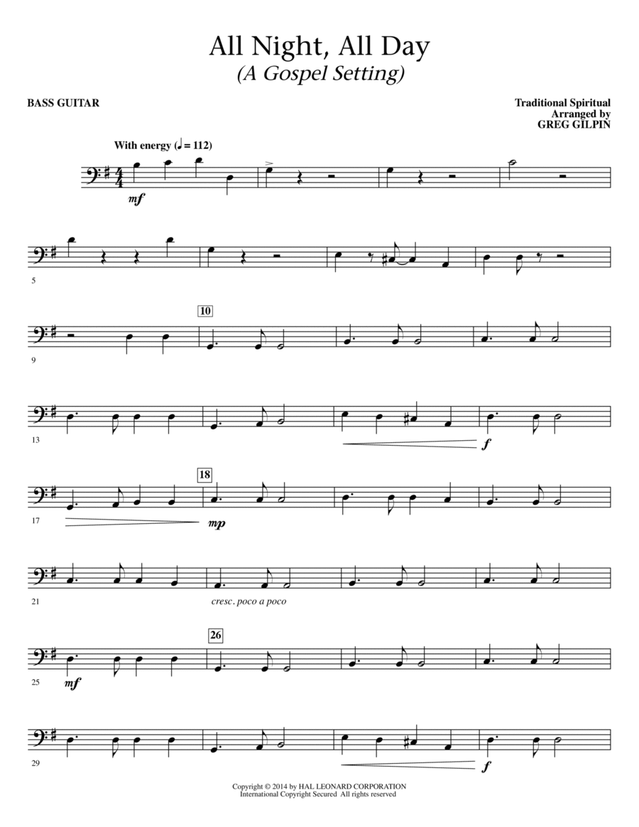 All Night, All Day (a Gospel Setting) - Bass Choir scores gallery preview page 1