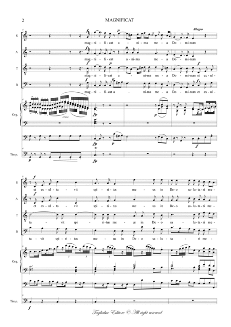 MAGNIFICAT - From Vesperae Solennes de Confessore K 193 - For SATB Choir, Organ 3 staff and (ad lib 4-Part scores gallery preview page 2