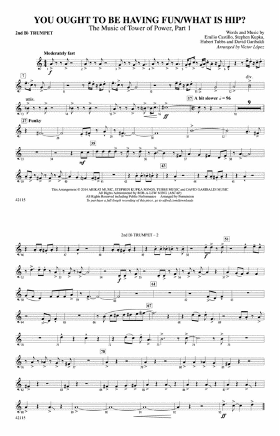 You Ought to Be Having Fun / What Is Hip?: 2nd B-flat Trumpet Marching Band scores gallery preview page 1