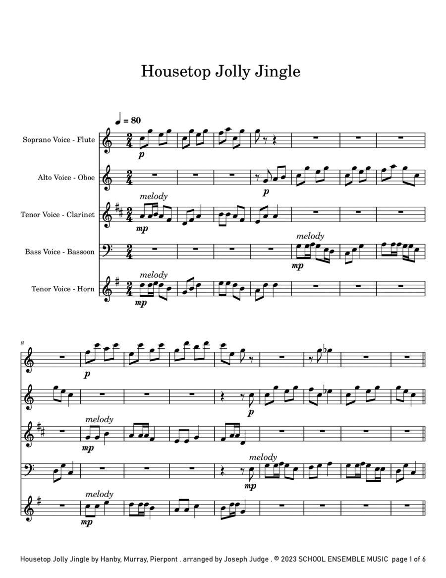Housetop Jolly Jingle for Woodwind Quartet in Schools Woodwind Quartet scores gallery preview page 1