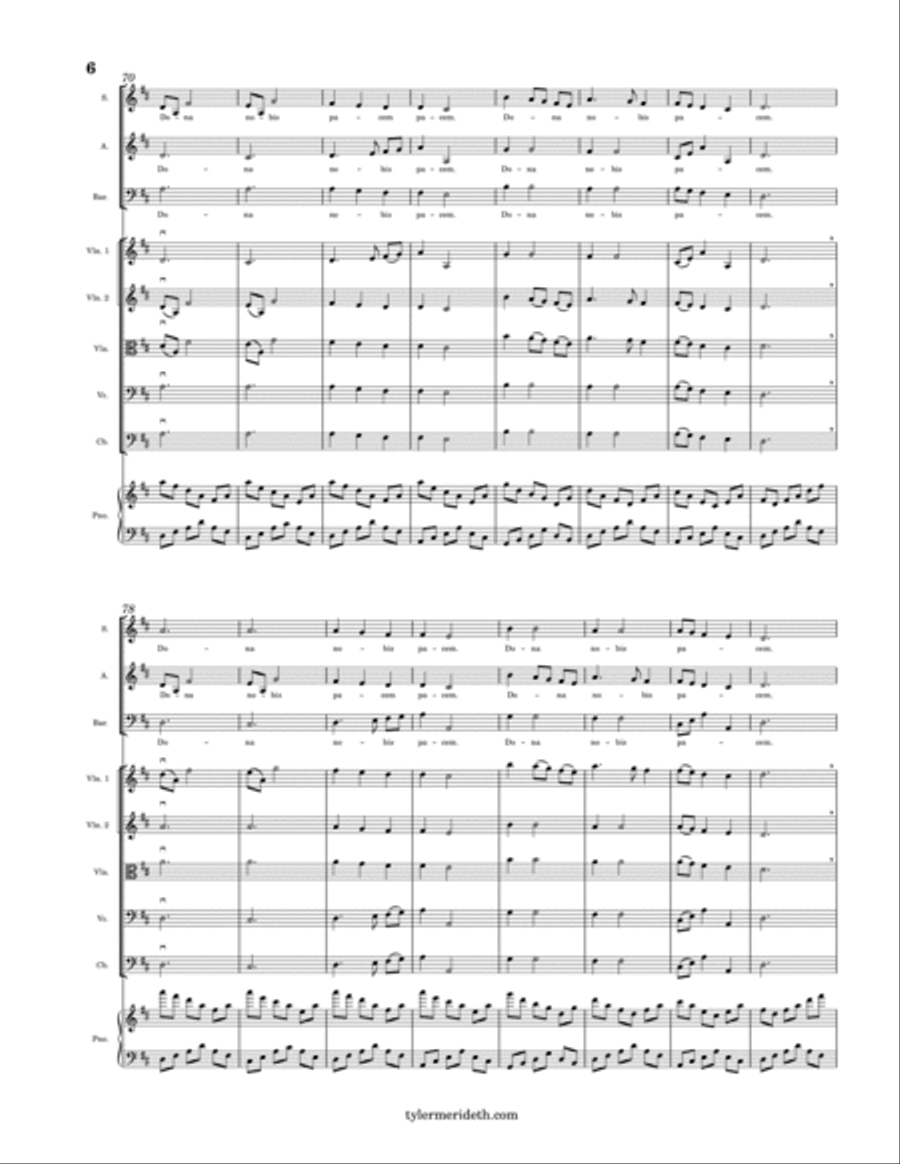 Dona Nobis Pacem for SAB Choir, String Orchestra and Piano 3-Part scores gallery preview page 6