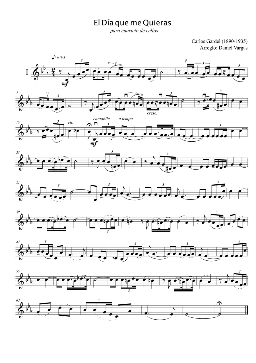 Carlos Gardel, El día que me quieras, arreglo para cuarteto de cellos String Quartet scores gallery preview page 4