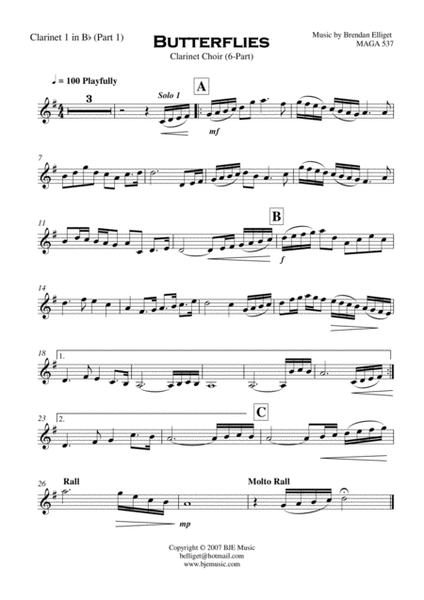 Butterflies - Clarinet Choir Score and Parts PDF image number null