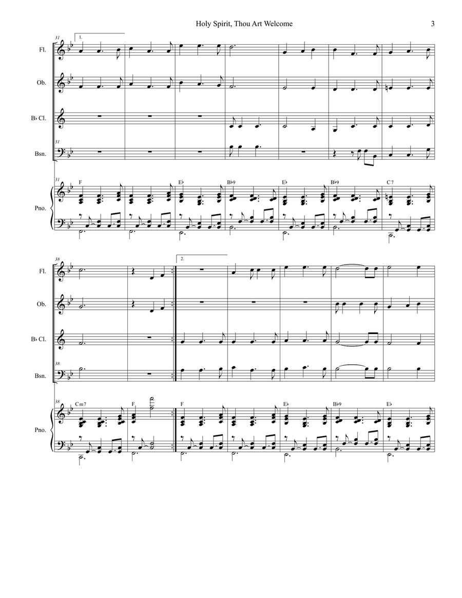 Holy Spirit, Thou Art Welcome Woodwind Quartet scores gallery preview page 3