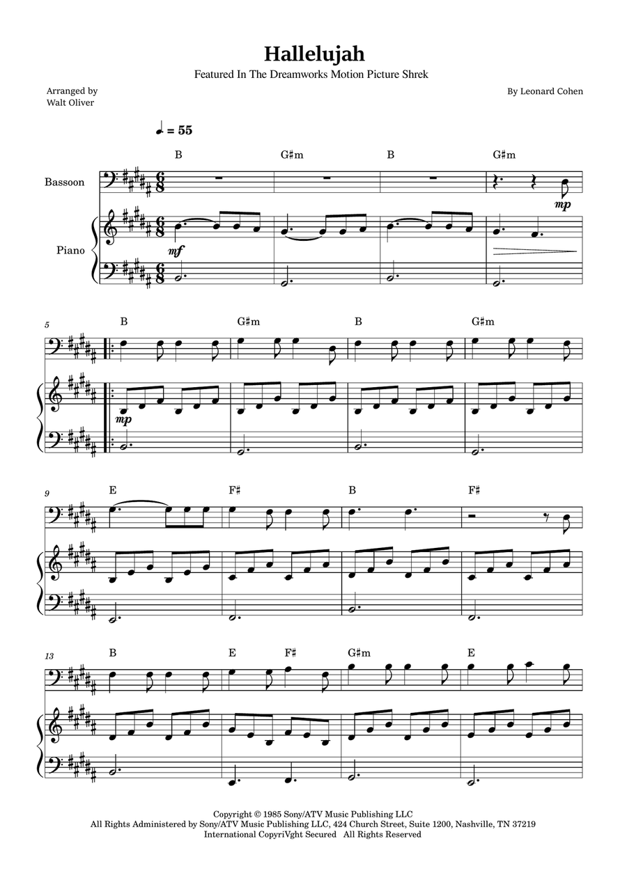 Hallelujah Bassoon scores gallery preview page 1