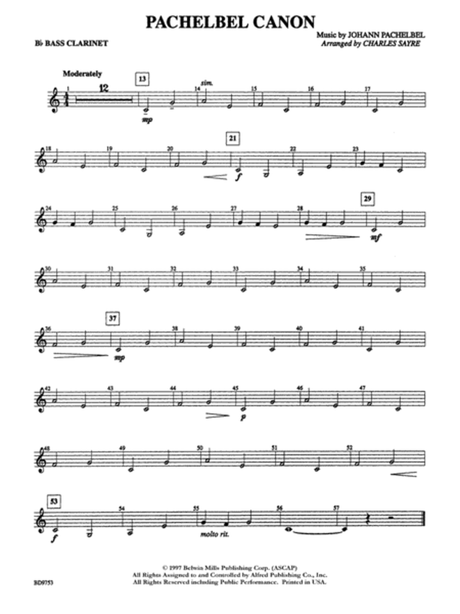 Pachelbel Canon: B-flat Bass Clarinet