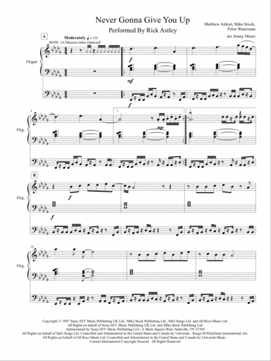 Never Gonna Give You Up Organ Solo scores gallery preview page 2