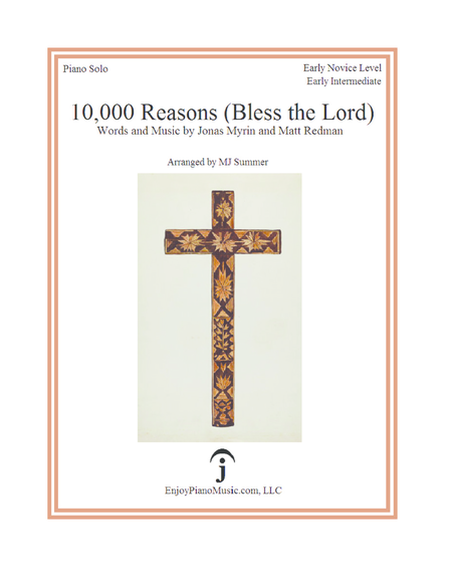 10,000 Reasons (Bless the Lord)--Piano Solo for Late Elementary/Early Intermediate Level