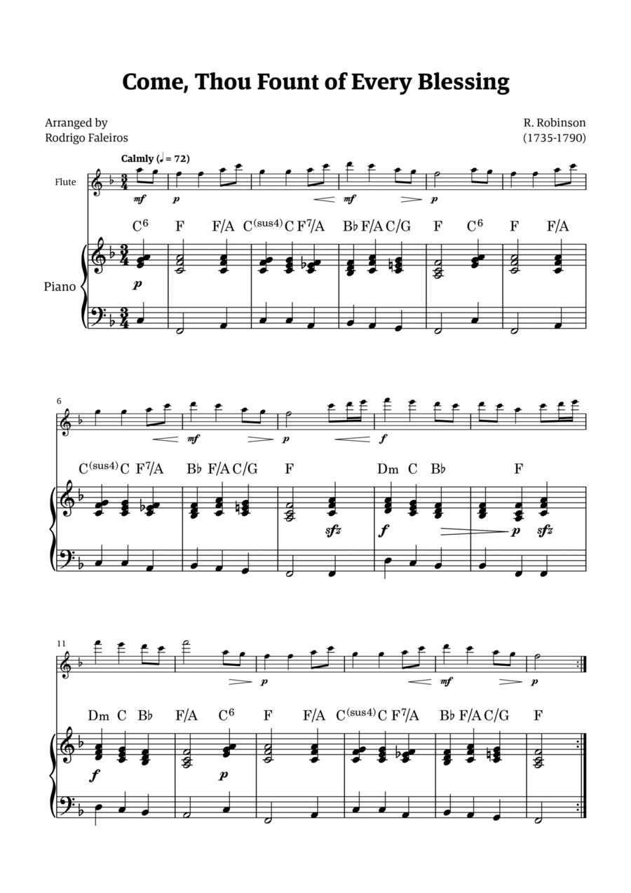 Come Thou Fount of Every Blessing Flute Solo scores gallery preview page 1