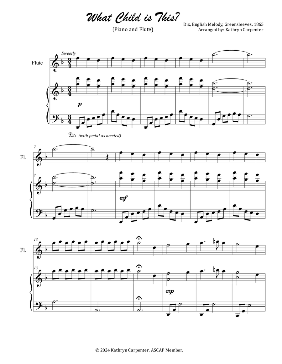 What Child is This? (Flute and Piano) Flute scores gallery preview page 1