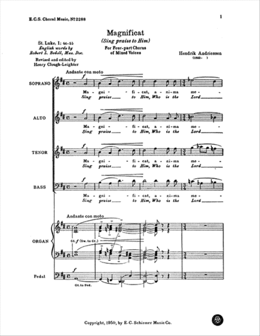 Magnificat (Sing Praise to Him) by Hendrik Andriessen 4-Part - Sheet Music