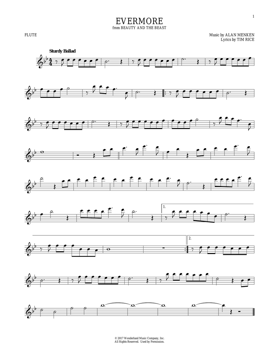 Evermore (from Beauty and the Beast) Flute Solo scores gallery preview page 1