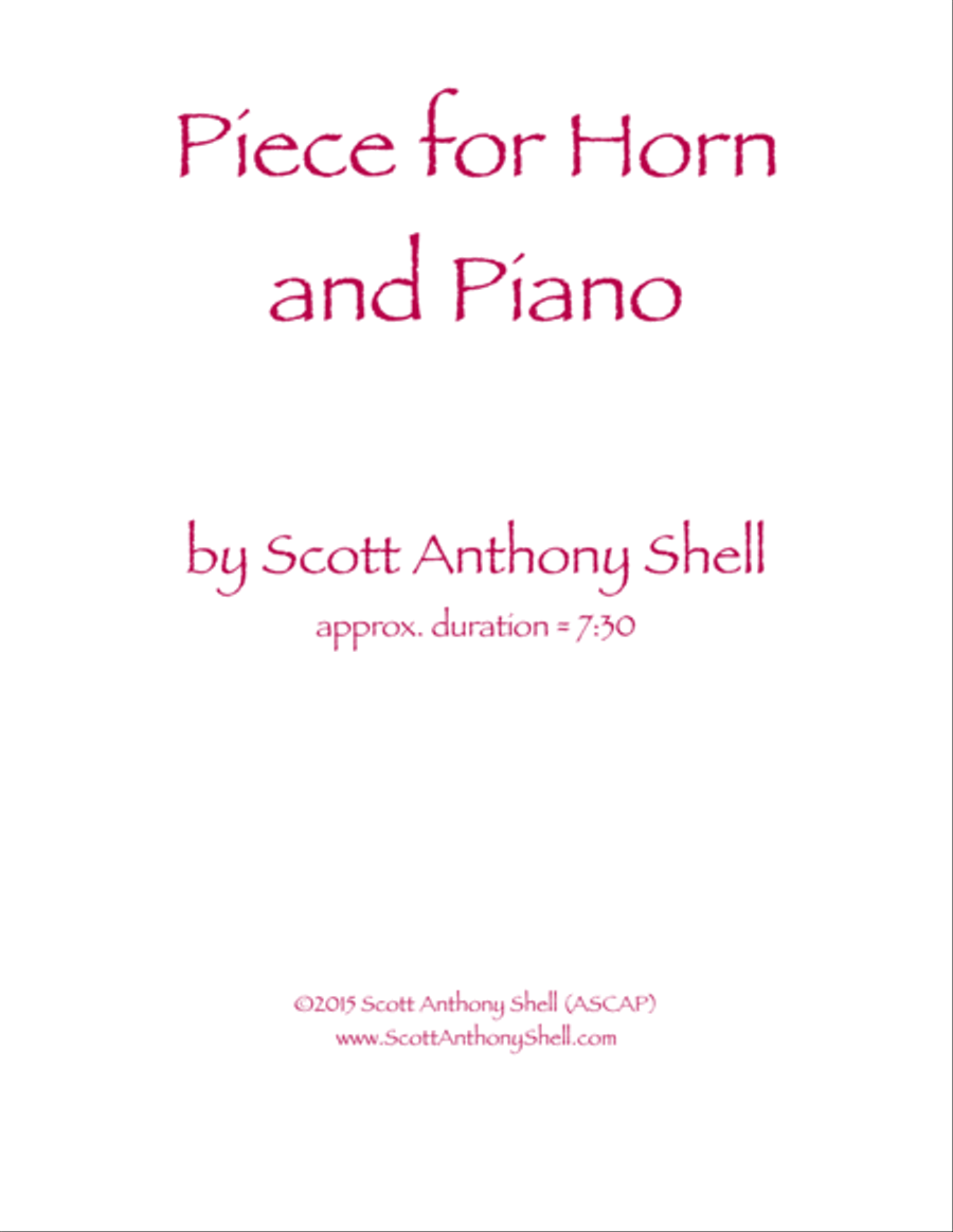 Piece for Horn and Piano Piece for Horn and Piano Horn scores gallery preview page 1