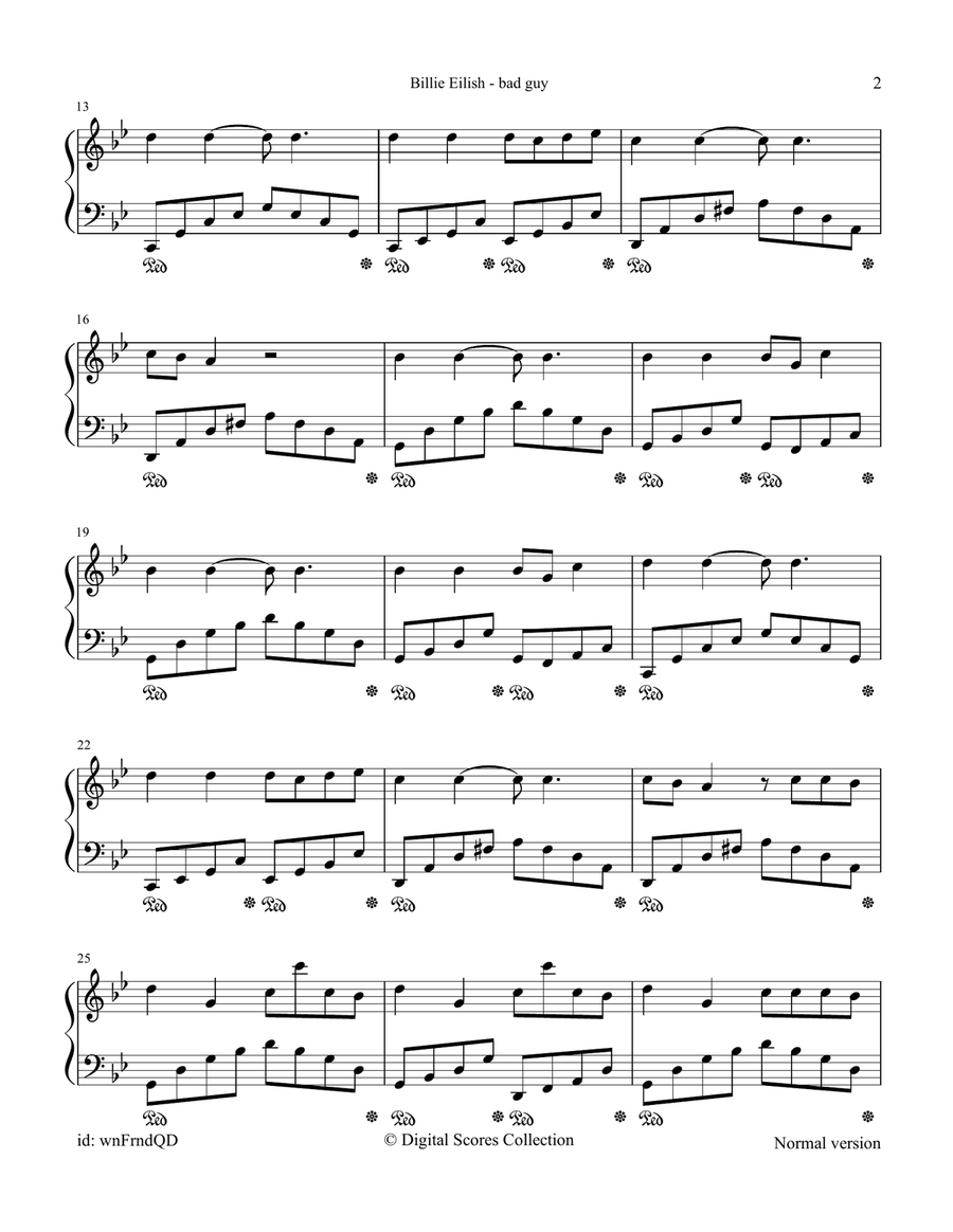 Bad Guy Piano Solo scores gallery preview page 2