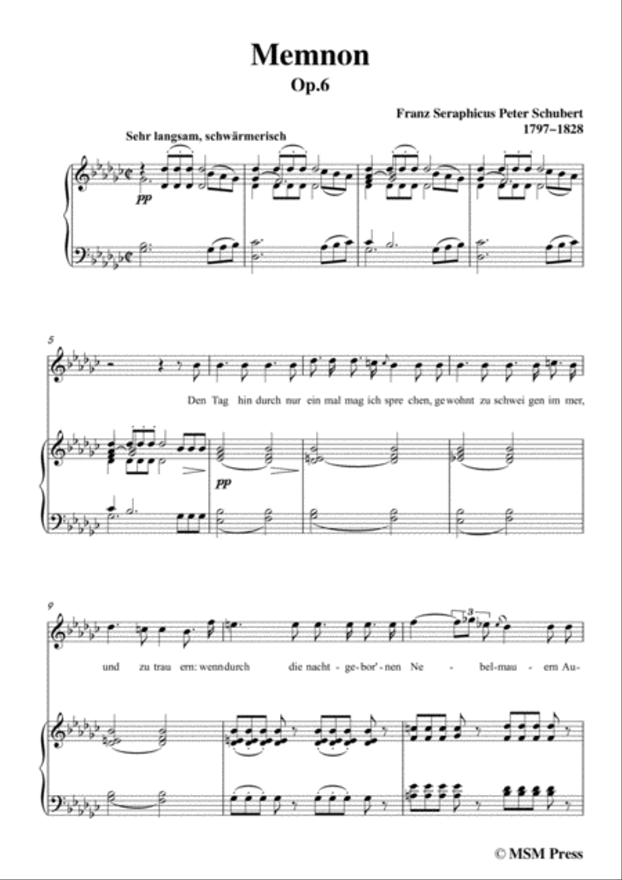Schubert-Memnon,in G flat Major,Op.6,for Voice and Piano Voice Solo scores gallery preview page 3