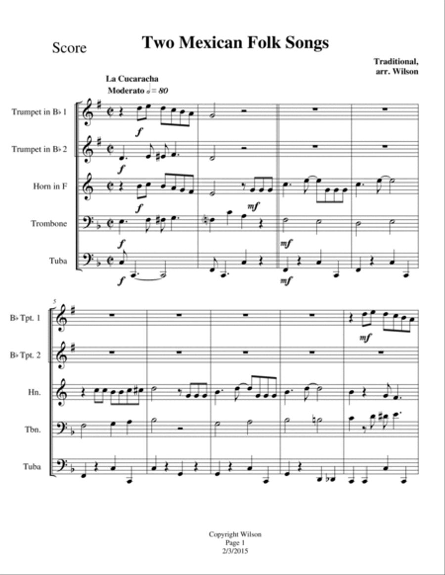 Two Mexican Folk Songs Brass Quintet scores gallery preview page 2