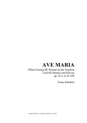 Book cover for AVE MARIA - Schubert - Ellens Gesang III: Hymne an die Jungfrau - Lied f