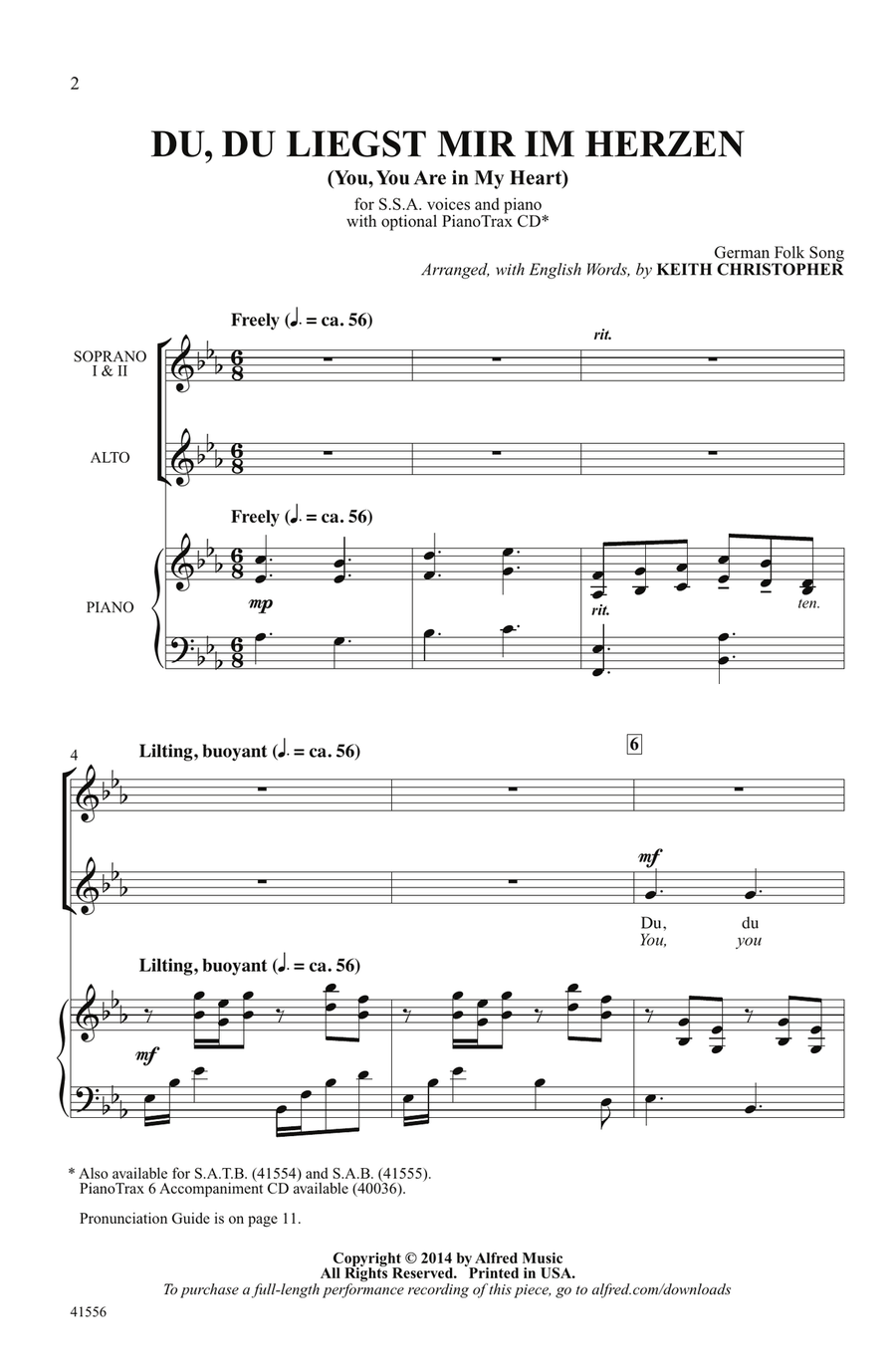 Du, Du Liegst Mir im Herzen by Keith Christopher Choir - Digital Sheet Music