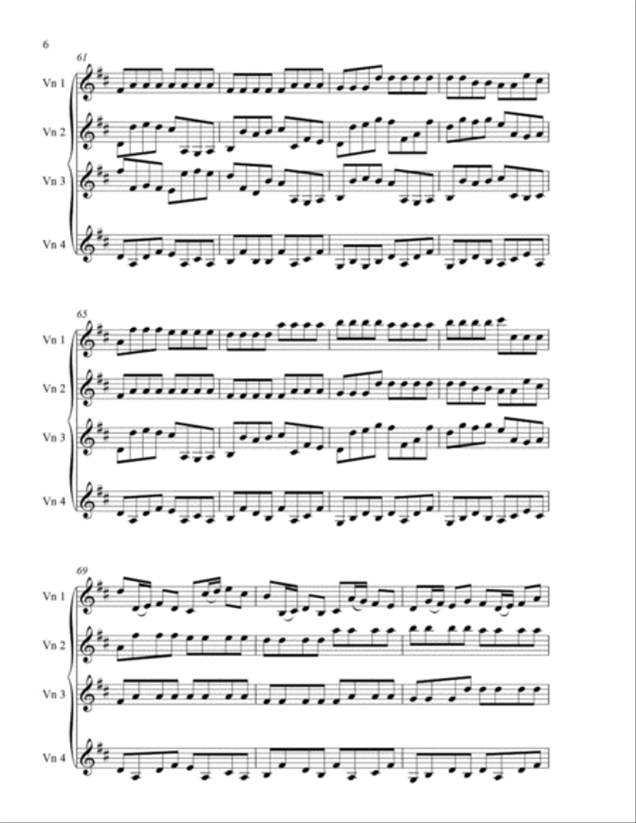 Pachelbel Canon arranged for four violins Violin Solo scores gallery preview page 6