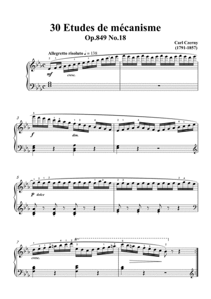 Czerny-30 Etudes de mécanisme,Op.849 No.18,Allegro risoluto in E flat Major,for Piano image number null