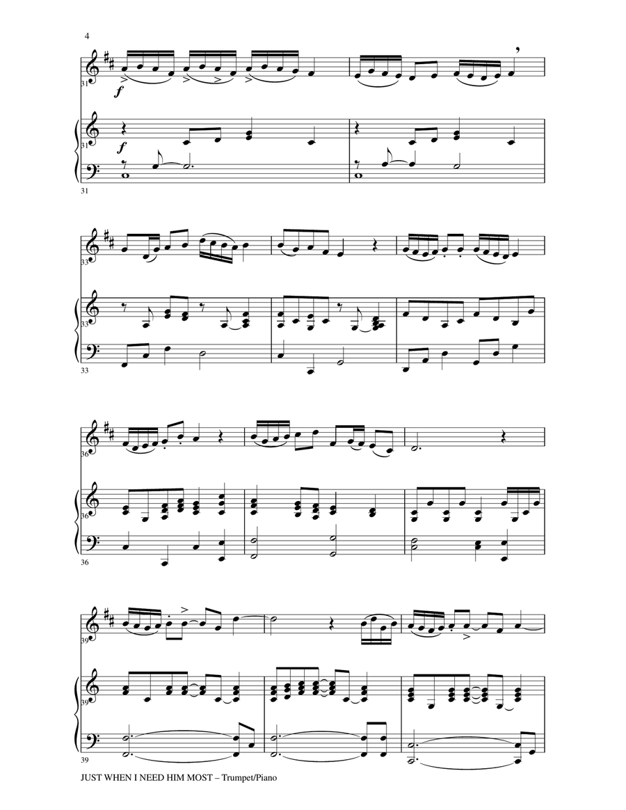 JUST WHEN I NEED HIM MOST (Trumpet/Piano and Trp Part) Trumpet Duet scores gallery preview page 4