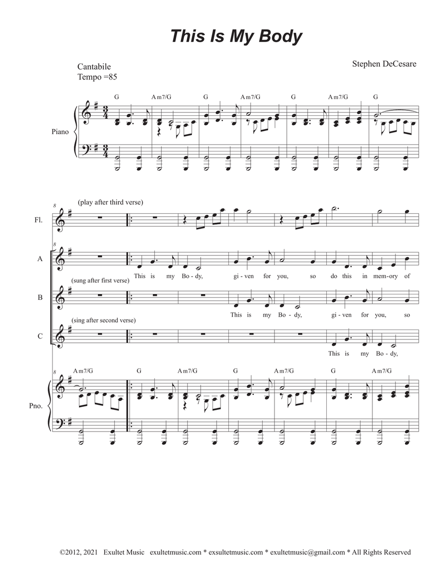 This Is My Body (Three-part choir) Unison Choir scores gallery preview page 1