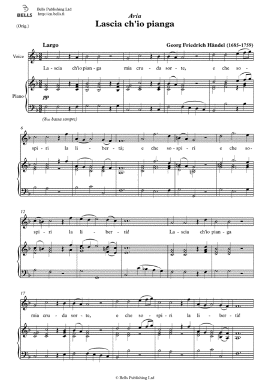 Lascia ch'io pianga (Original key. F Major) Voice Solo scores gallery preview page 1
