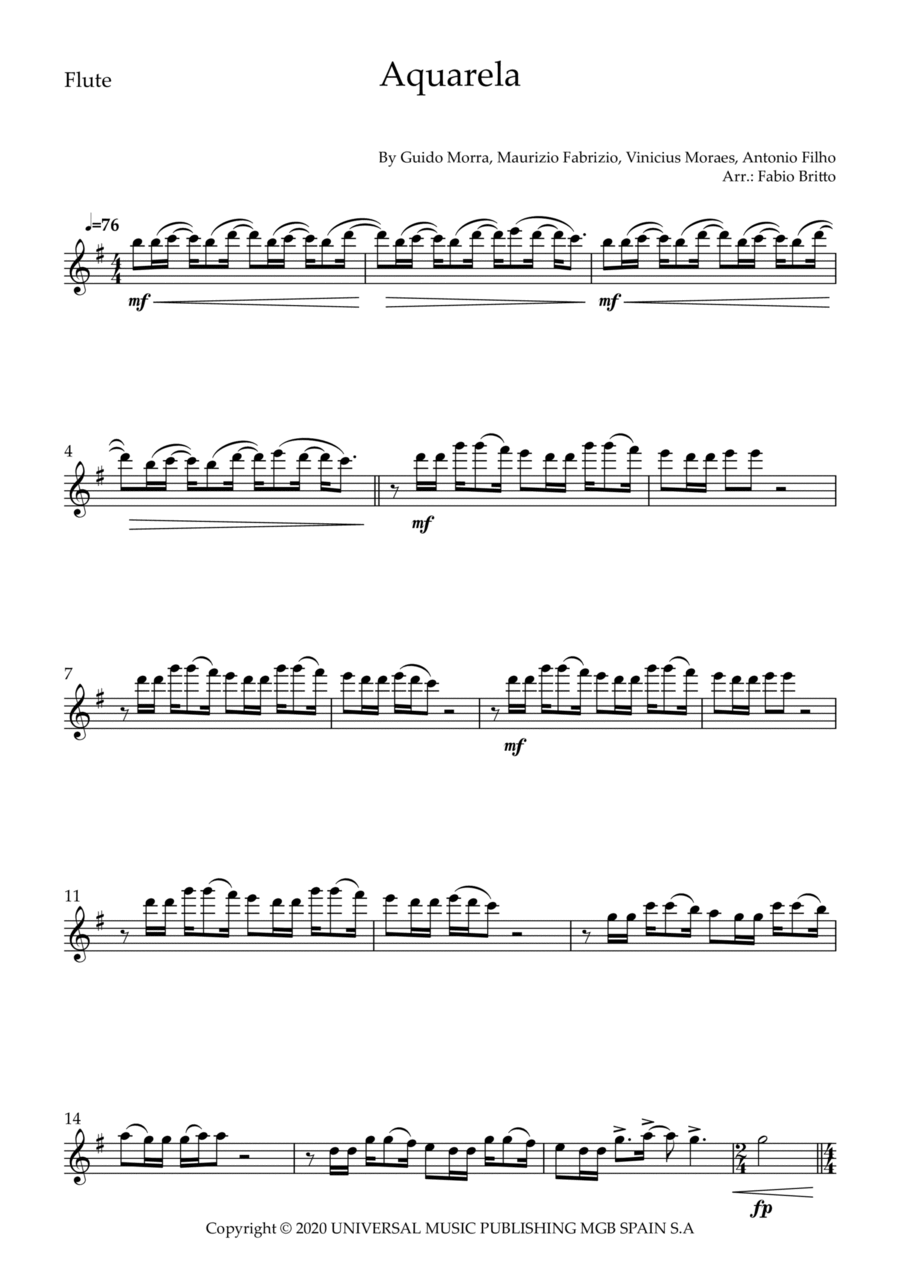 Aquarela-toquinho Aquarela-toquinho Flute Solo scores gallery preview page 1
