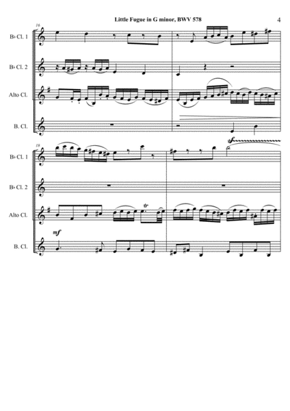 Little Fugue in G minor--for 2 B flat clarinets, alto clarinet and bass clarinet image number null