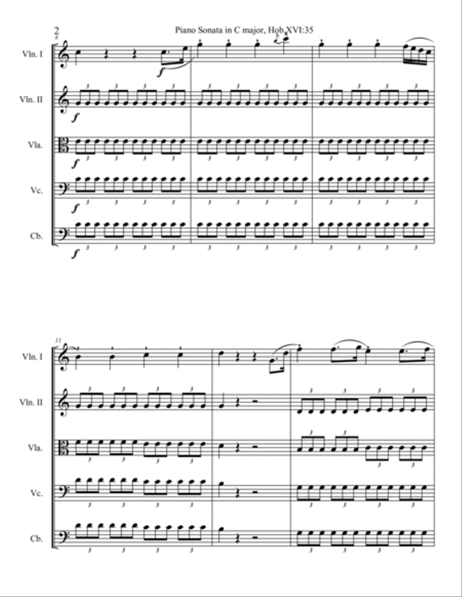 Piano Sonata in C major, Hob.XVI:35 String Orchestra scores gallery preview page 2
