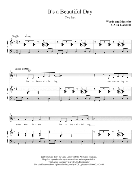IT'S A BEAUTIFUL DAY - 2 Part Choir (Includes score/piano accomp. & parts) image number null