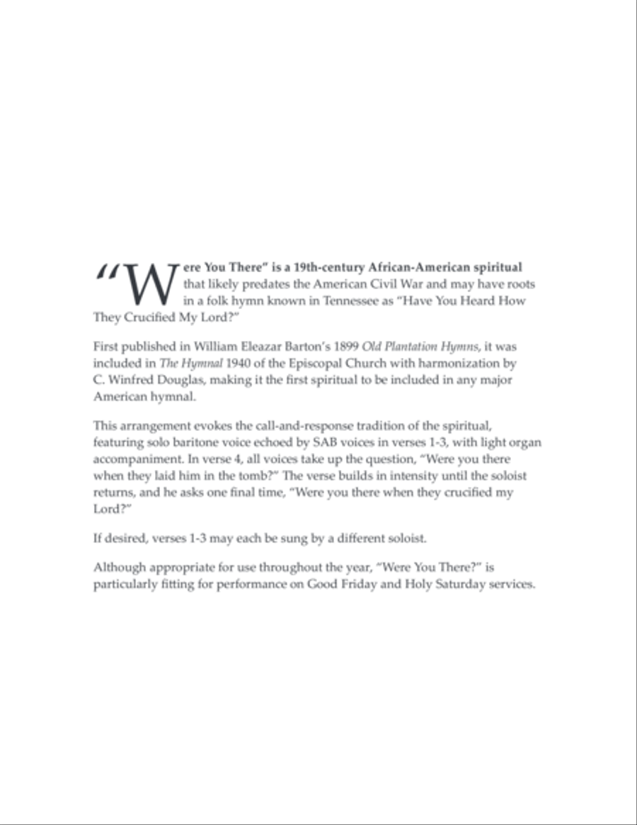 Were You There (When They Crucified My Lord)? — baritone solo, SAB voices, organ image number null