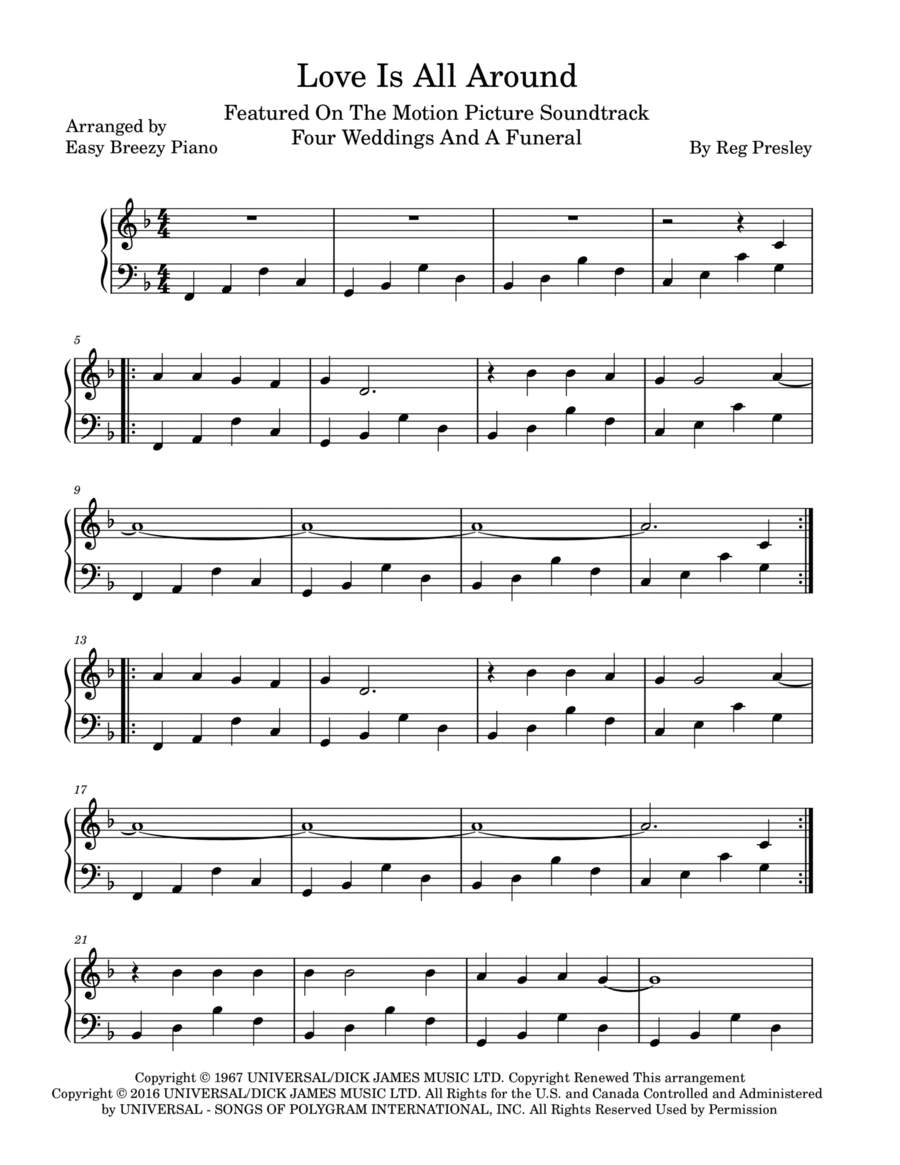 Love Is All Around Easy Piano scores gallery preview page 1