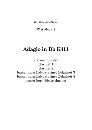 Book cover for Mozart: Adagio in Bb K411 (originally written for 2 clarinets/3 basset horns) - clarinet quintet