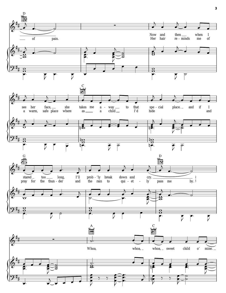 Sweet Child O' Mine Piano, Vocal, Guitar scores gallery preview page 3