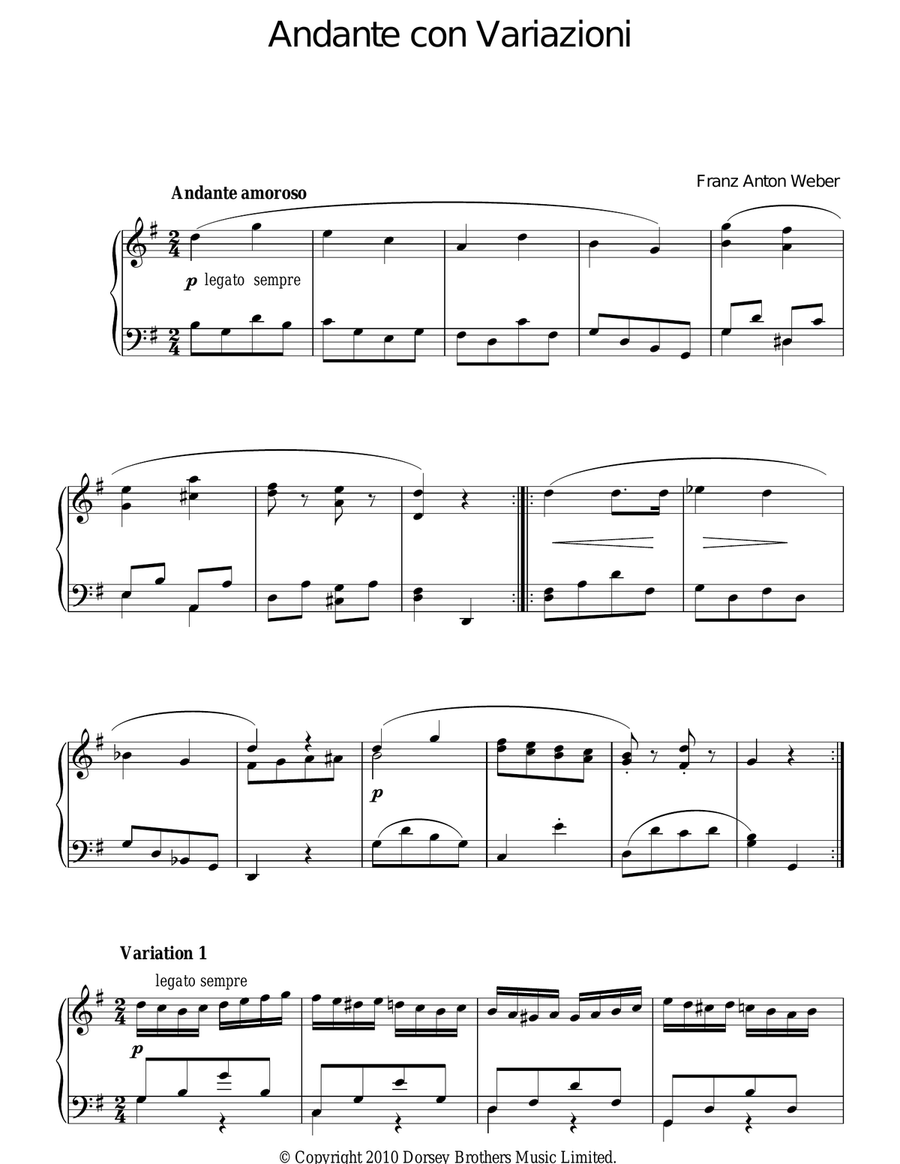 Andante Con Variazioni Andante Con Variazioni Piano Solo scores gallery preview page 1