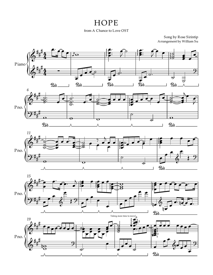 HOPE OST A Chance To Love Piano Arrangemment Piano Solo scores gallery preview page 1