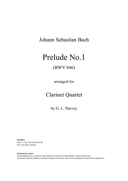 Prelude No. 1 (BWV 846) for Clarinet Quartet image number null