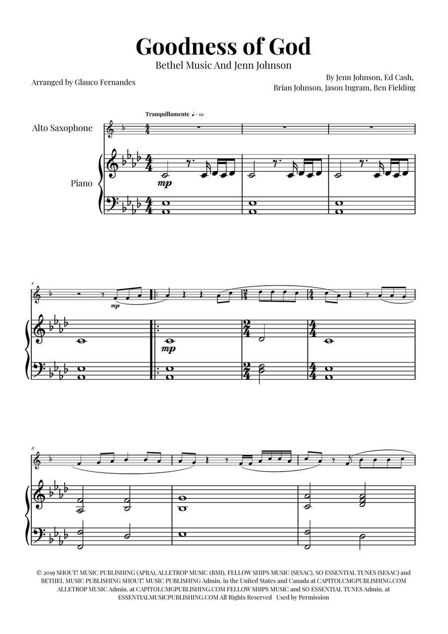 Goodness Of God Alto Saxophone scores gallery preview page 1