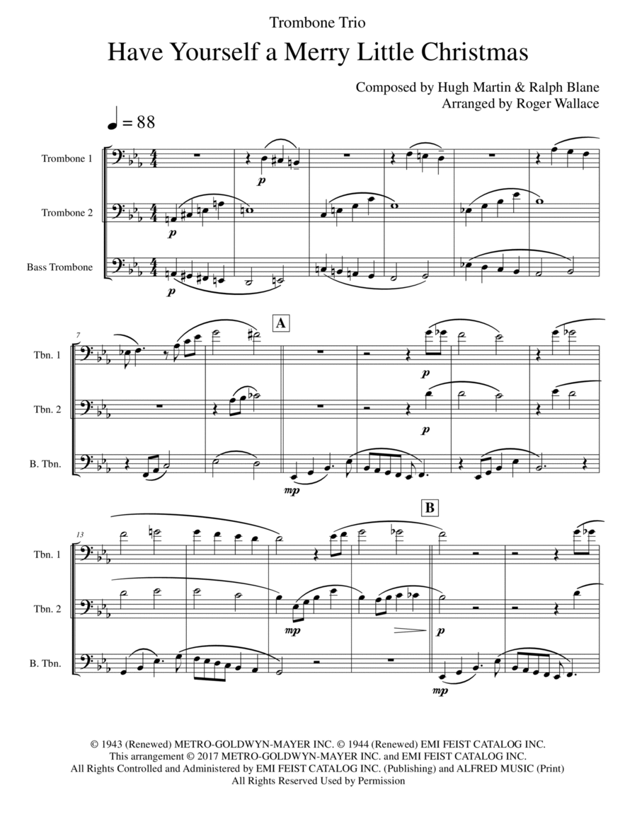 Have Yourself A Merry Little Christmas Trombone Trio scores gallery preview page 1