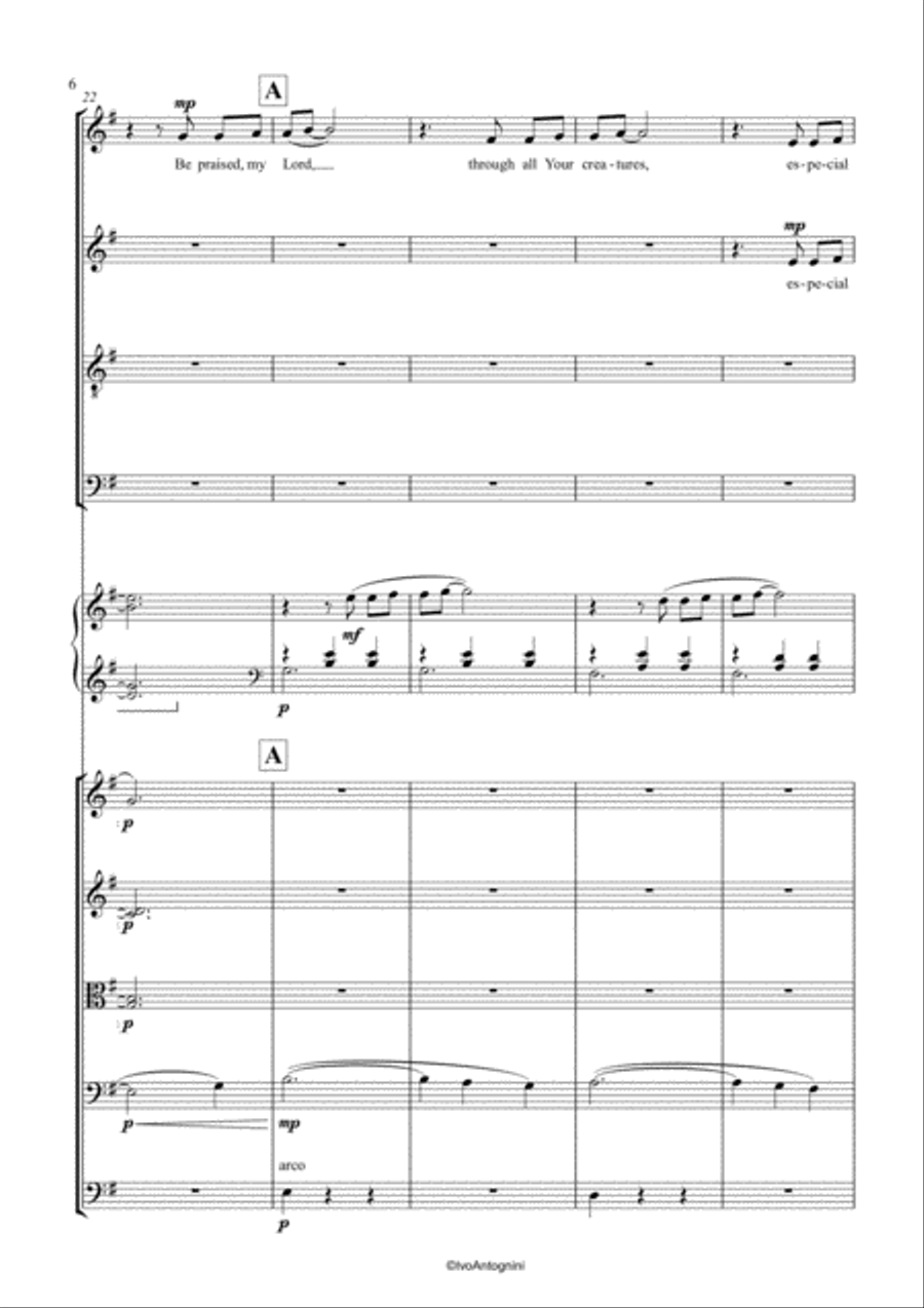 Canticle of the Sun (choir SATB + String Orch. + piano score : 42 pages) 4-Part scores gallery preview page 6