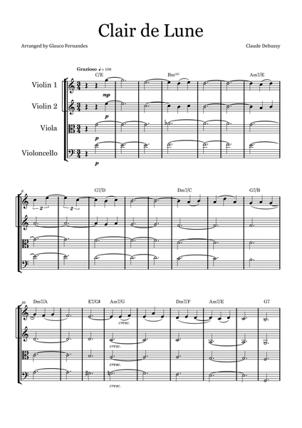 Clair de Lune by Debussy - String Quartet with Chord Notation image number null