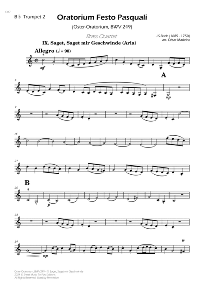 Saget, Saget mir Geschwinde, BWV 249 - Brass Quartet (Individual Parts) image number null