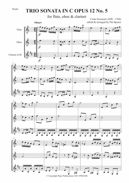 TESSARINI TRIO SONATA IN C OPUS 12 No. 5 for flute, oboe & clarinet