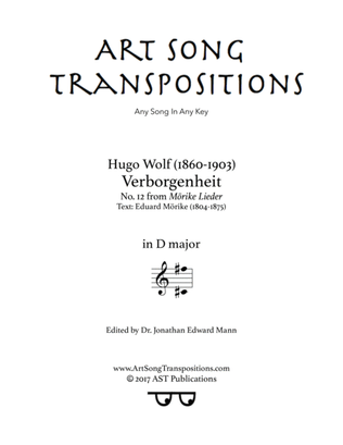 Book cover for WOLF: Verborgenheit (transposed to D major)