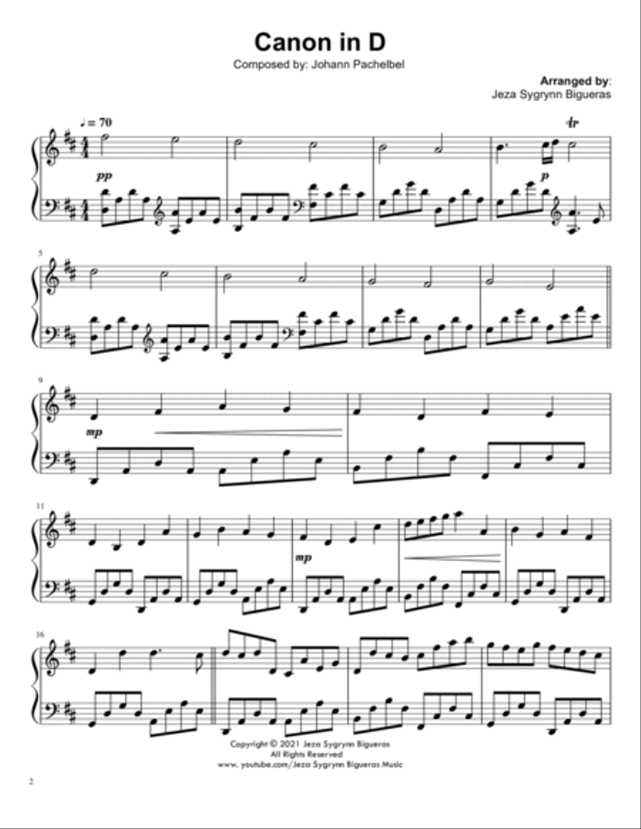 Canon in D by Johann Pachelbel Piano Solo scores gallery preview page 2