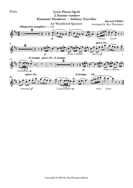 Grieg: Lyric Pieces Op.43 No.2 Ensom vandrer (Solitary Traveller) - wind quintet image number null